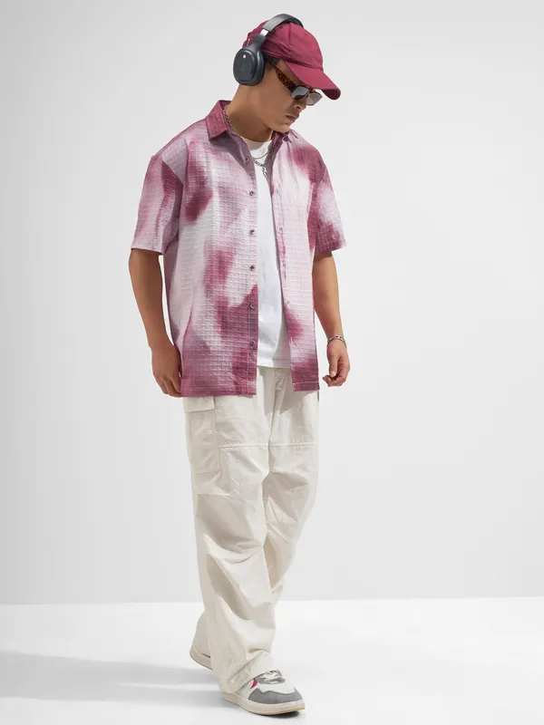 Highlander Men Maroon Printed Relaxed Fit Casual Shirt