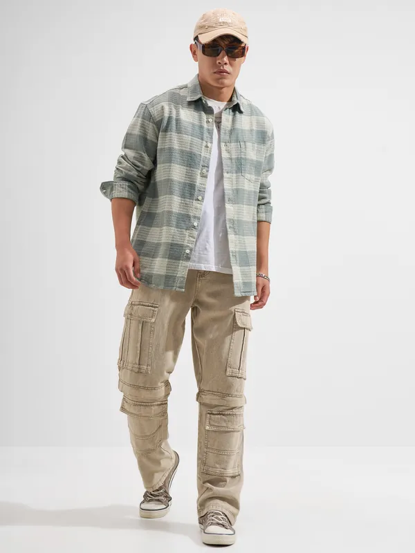 Highlander Men Green Checked Relaxed Fit Casual Shirt