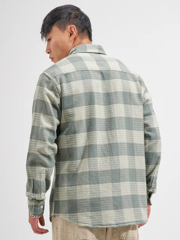 Highlander Men Green Checked Relaxed Fit Casual Shirt