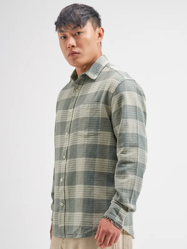 Highlander Men Green Checked Relaxed Fit Casual Shirt