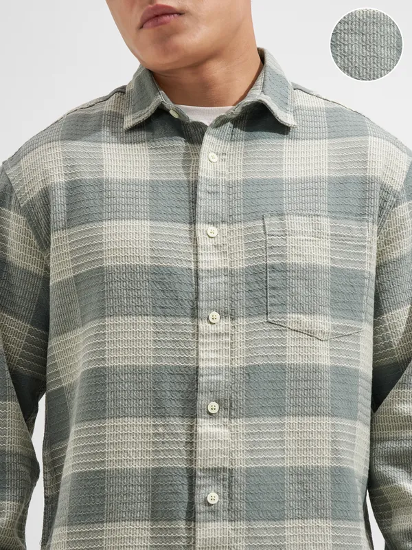 Highlander Men Green Checked Relaxed Fit Casual Shirt