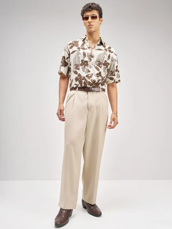 Highlander Men Brown Printed Relaxed Fit Casual Shirt