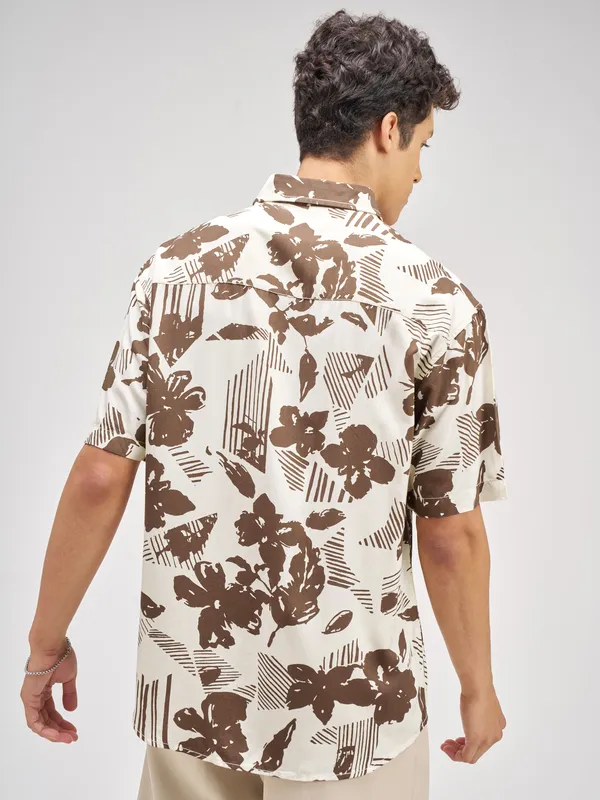 Highlander Men Brown Printed Relaxed Fit Casual Shirt