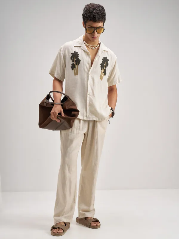 Highlander Men Brown Embroidered Relaxed Fit Casual Shirt