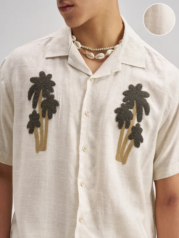 Highlander Men Brown Embroidered Relaxed Fit Casual Shirt