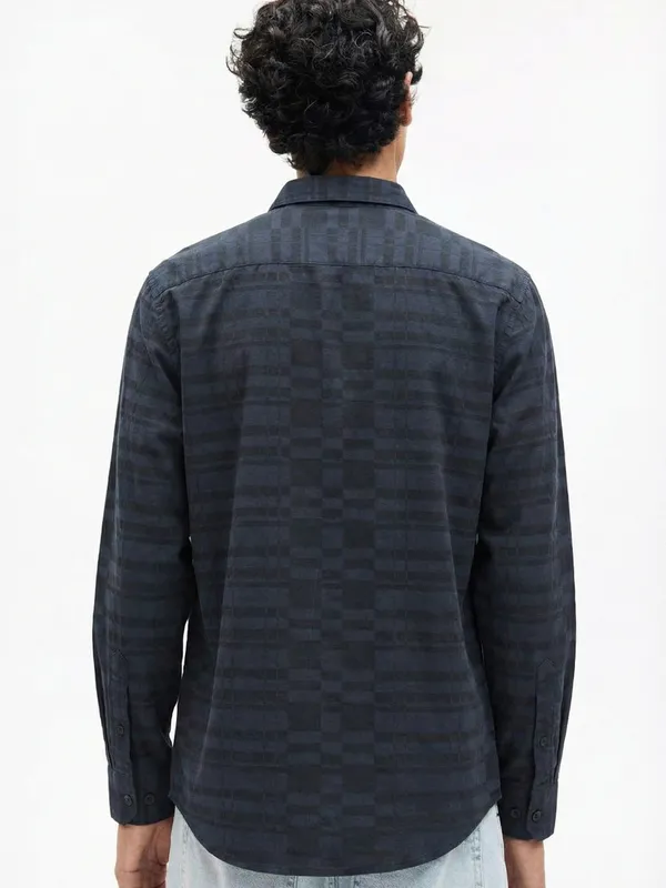 Highlander Men Black Self Design Slim Fit Casual Shirt