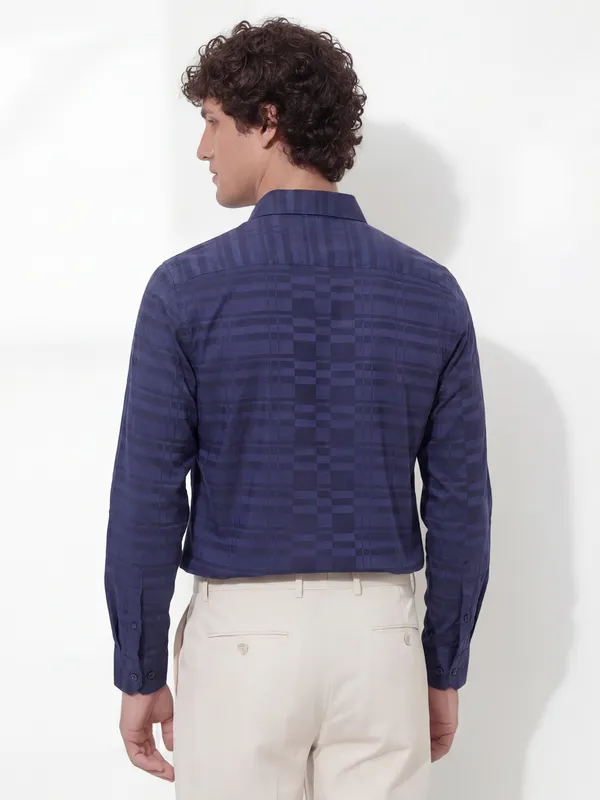 Highlander Men Navy Blue Self Design Slim Fit Casual Shirt