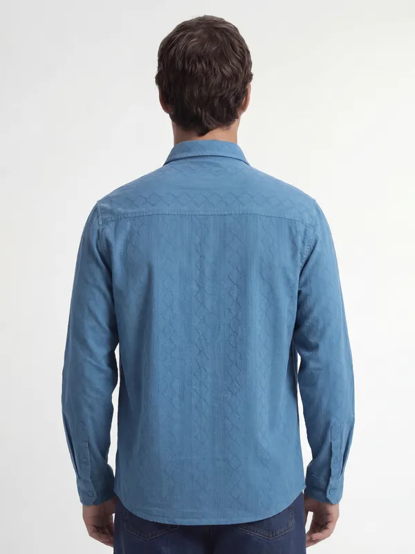 Highlander Men Blue Self Design Regular Fit Casual Shirt