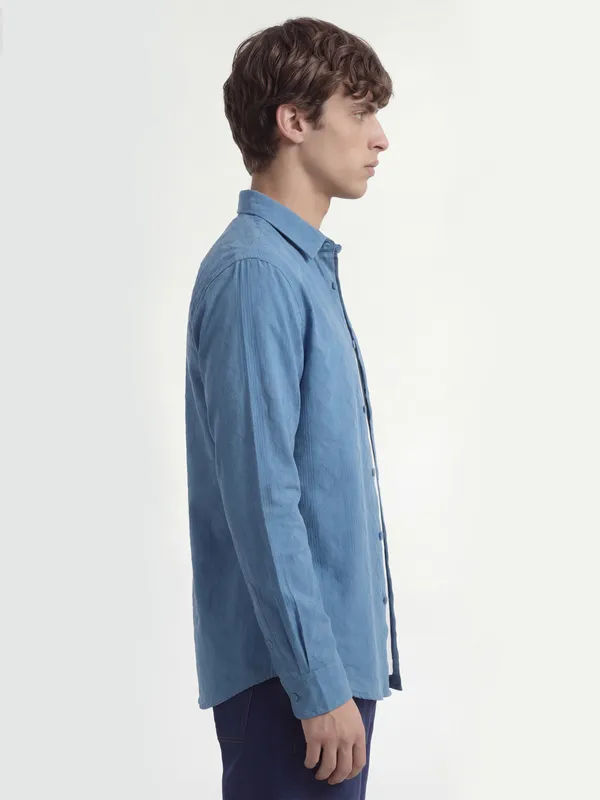 Highlander Men Blue Self Design Regular Fit Casual Shirt