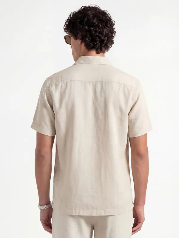 Highlander Men Beige Embroidered Relaxed Fit Casual Shirt