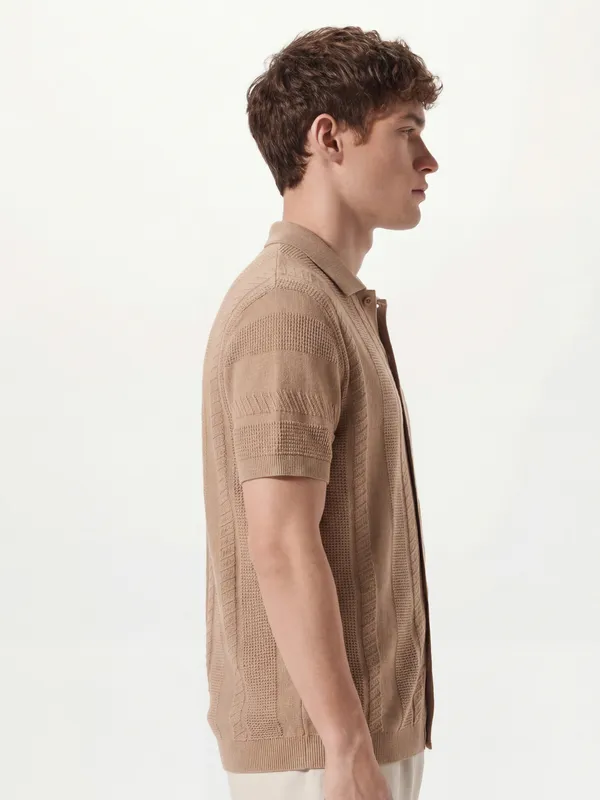 Highlander Men Tan Self Design Relaxed Fit Casual Shirt