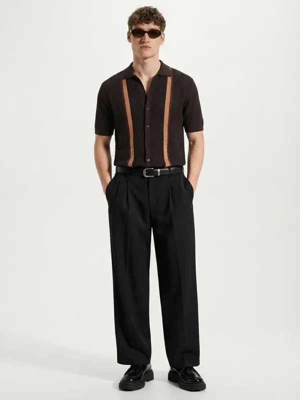 Highlander Men Brown Self Design Relaxed Fit Casual Shirt