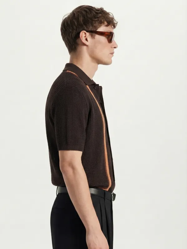 Highlander Men Brown Self Design Relaxed Fit Casual Shirt