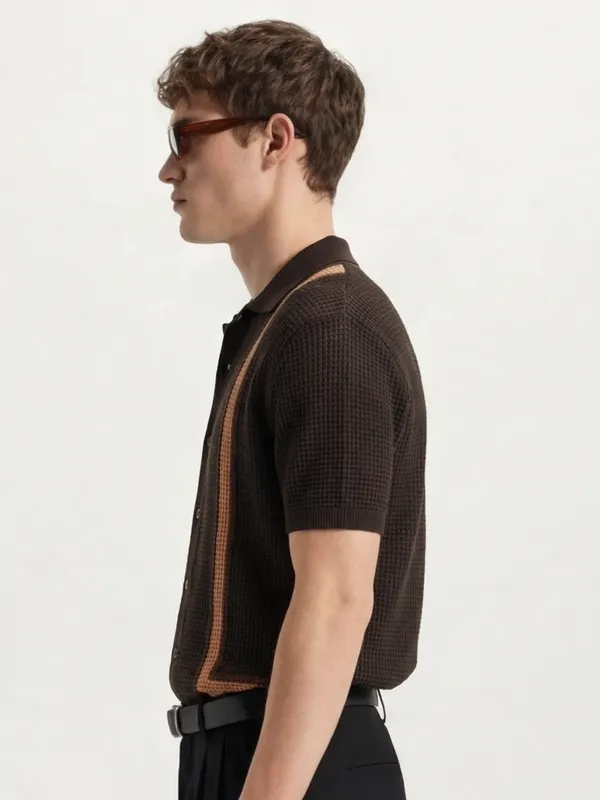 Highlander Men Brown Self Design Relaxed Fit Casual Shirt