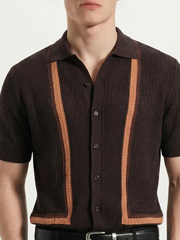 Highlander Men Brown Self Design Relaxed Fit Casual Shirt
