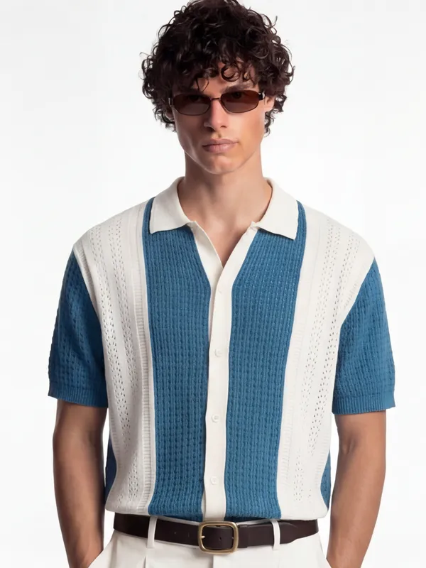 Highlander Men Blue Self Design Relaxed Fit Casual Shirt