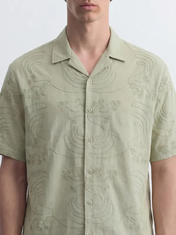 Highlander Men Green Embroidered Relaxed Fit Casual Shirt