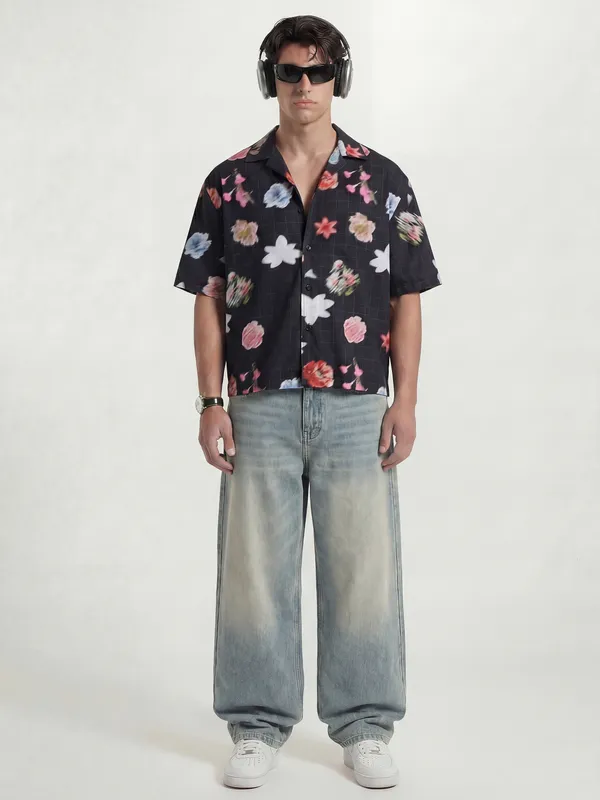 Highlander Men Black Printed Boxy Fit Casual Shirt