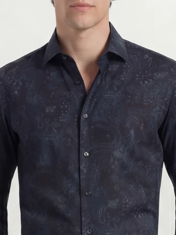 Highlander Men Navy Blue Printed Slim Fit Casual Shirt