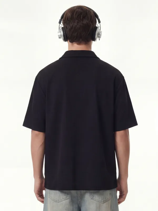 Highlander Men Black Self Design Boxy Fit Casual Shirt