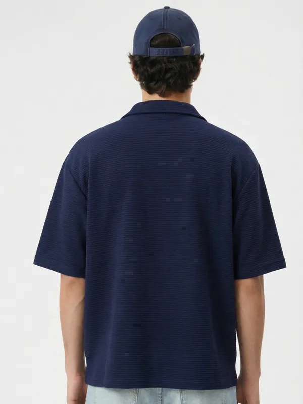 Highlander Men Navy Blue Self Design Boxy Fit Casual Shirt