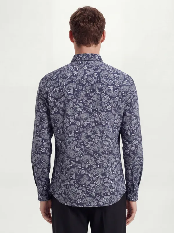 Highlander Men Navy Blue Printed Slim Fit Casual Shirt