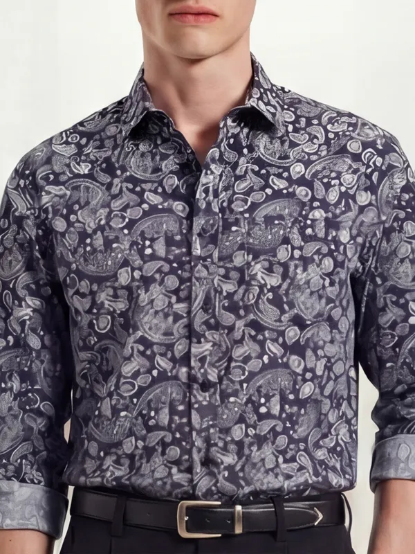 Highlander Men Navy Blue Printed Slim Fit Casual Shirt