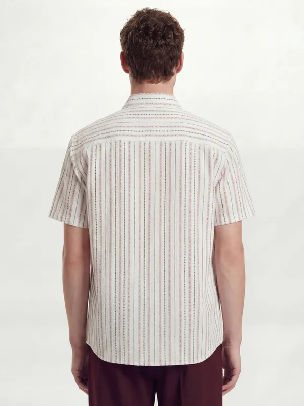 Highlander Men Cream Striped Relaxed Fit Casual Shirt