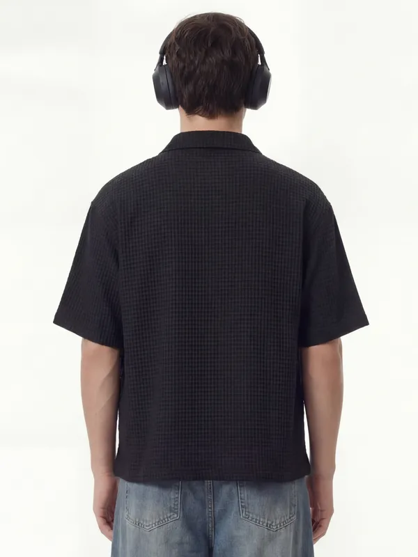 Highlander Men Black Self Design Boxy Fit Casual Shirt