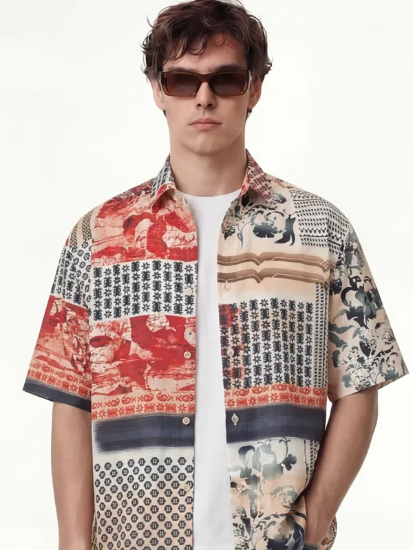 Highlander Men Red Printed Boxy Fit Casual Shirt