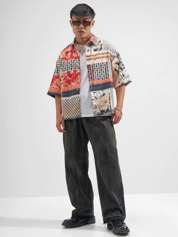 Highlander Men Red Printed Boxy Fit Casual Shirt