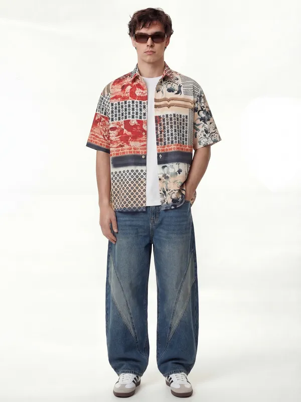 Highlander Men Red Printed Boxy Fit Casual Shirt