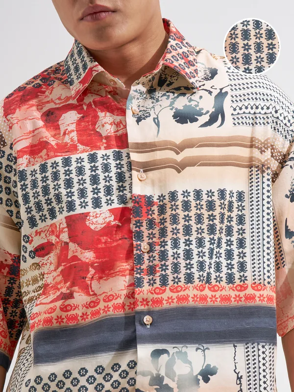 Highlander Men Red Printed Boxy Fit Casual Shirt