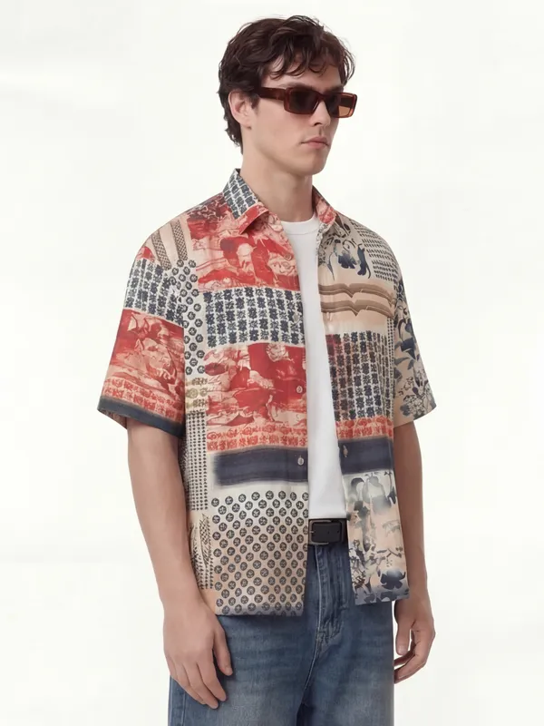 Highlander Men Red Printed Boxy Fit Casual Shirt