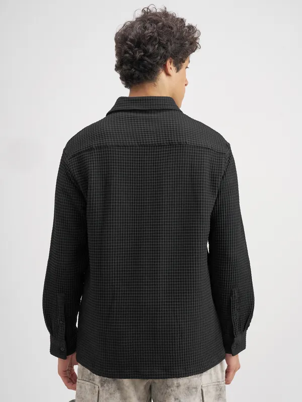 Highlander Men Black Self Design Relaxed Fit Casual Shirt