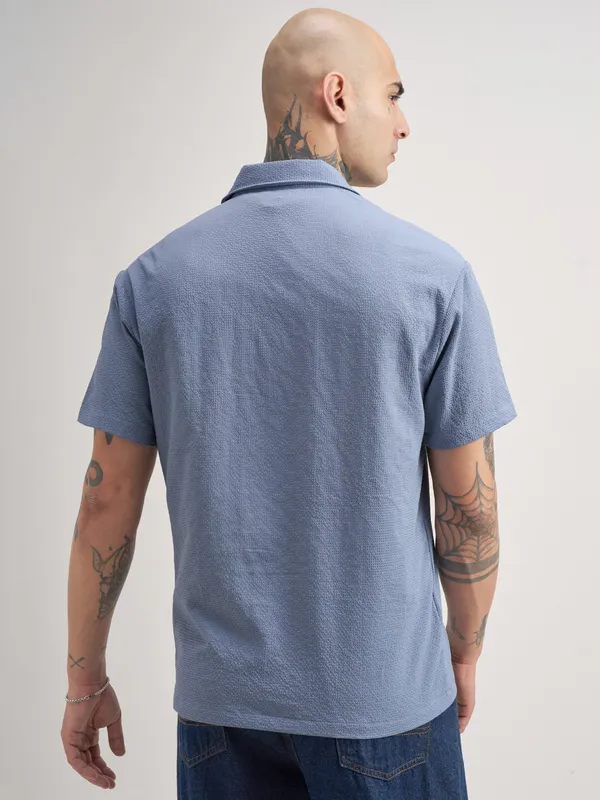 Highlander Men Blue Self Design Regular Fit Casual Shirt