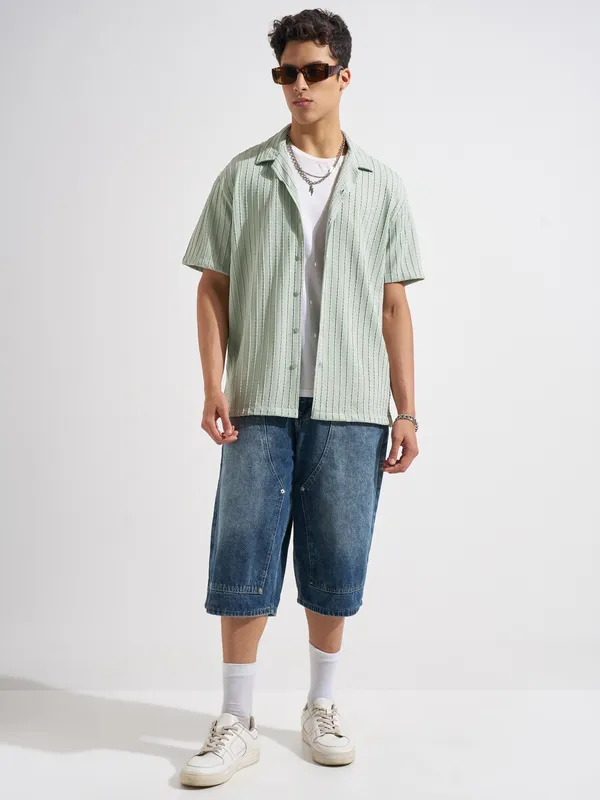 Highlander Men Green Self Design Relaxed Fit Casual Shirt