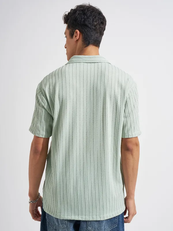 Highlander Men Green Self Design Relaxed Fit Casual Shirt