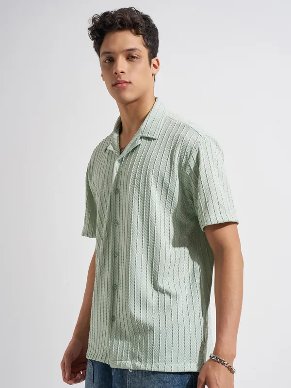 Highlander Men Green Self Design Relaxed Fit Casual Shirt