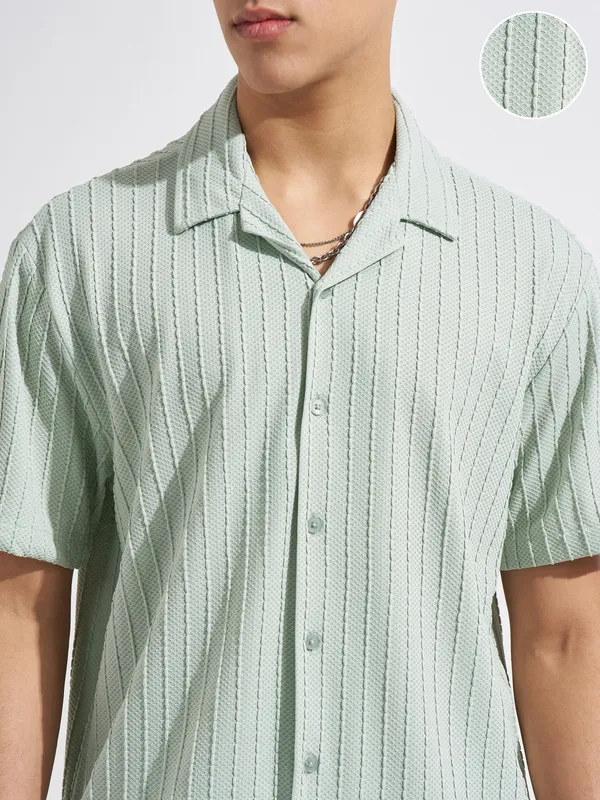 Highlander Men Green Self Design Relaxed Fit Casual Shirt