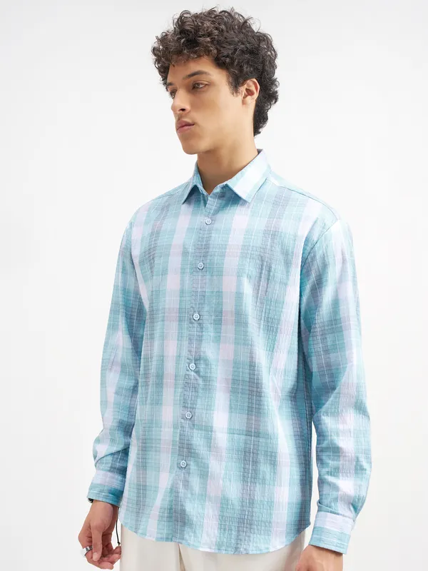 Highlander Men Blue Checked Relaxed Fit Casual Shirt