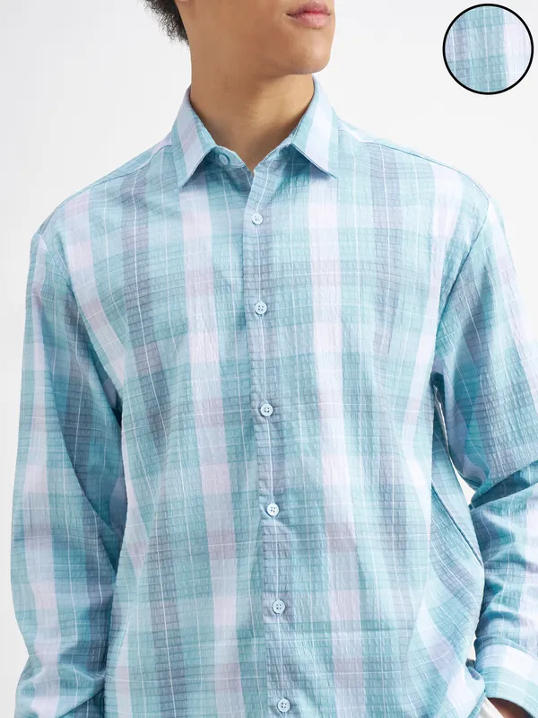 Highlander Men Blue Checked Relaxed Fit Casual Shirt