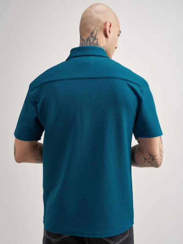 Highlander Men Teal Self Design Relaxed Fit Casual Shirt