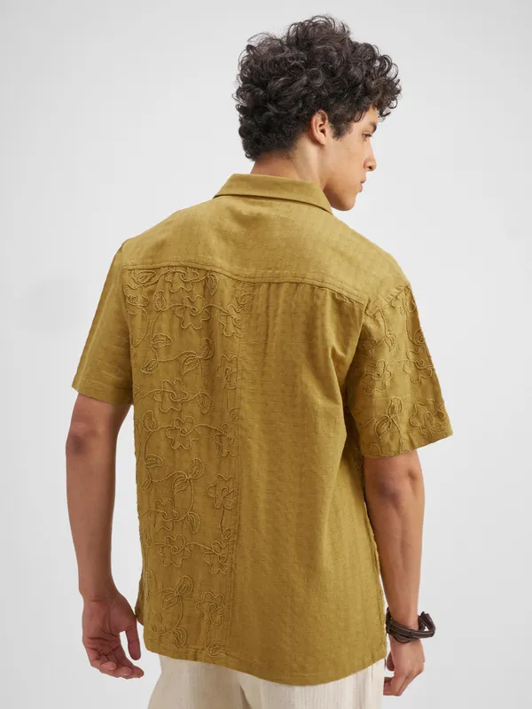 Highlander Men Mustard Embroidered Relaxed Fit Casual Shirt
