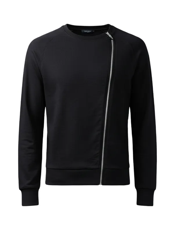 Highlander Men Black Round Neck Front-Open Sweatshirt