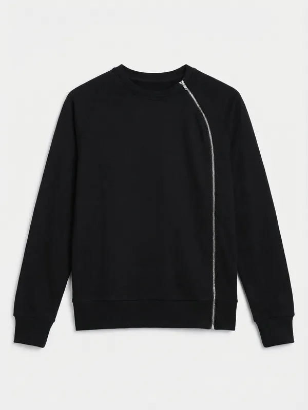 Highlander Men Black Round Neck Front-Open Sweatshirt