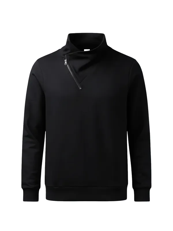 Highlander Men Black High Neck Pullover Sweatshirt