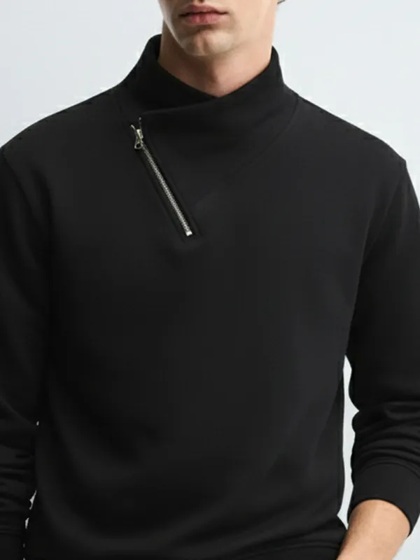 Highlander Men Black High Neck Pullover Sweatshirt