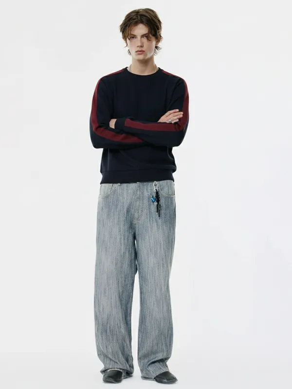 Highlander Men Navy Blue Round Neck Pullover Sweatshirt