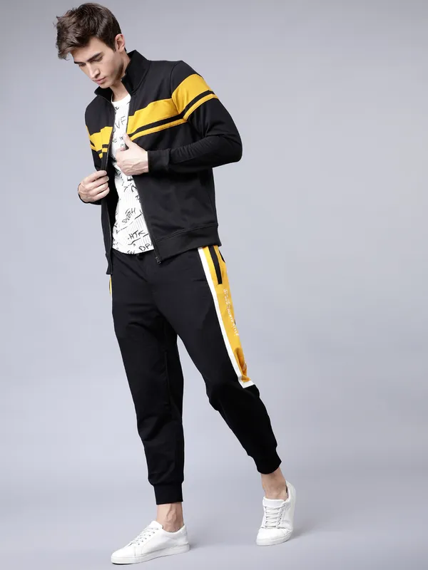 Highlander Men Black Mock Collar Front-Open Sweatshirt